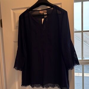 Chico's Navy Blouse with Embroidered Detail